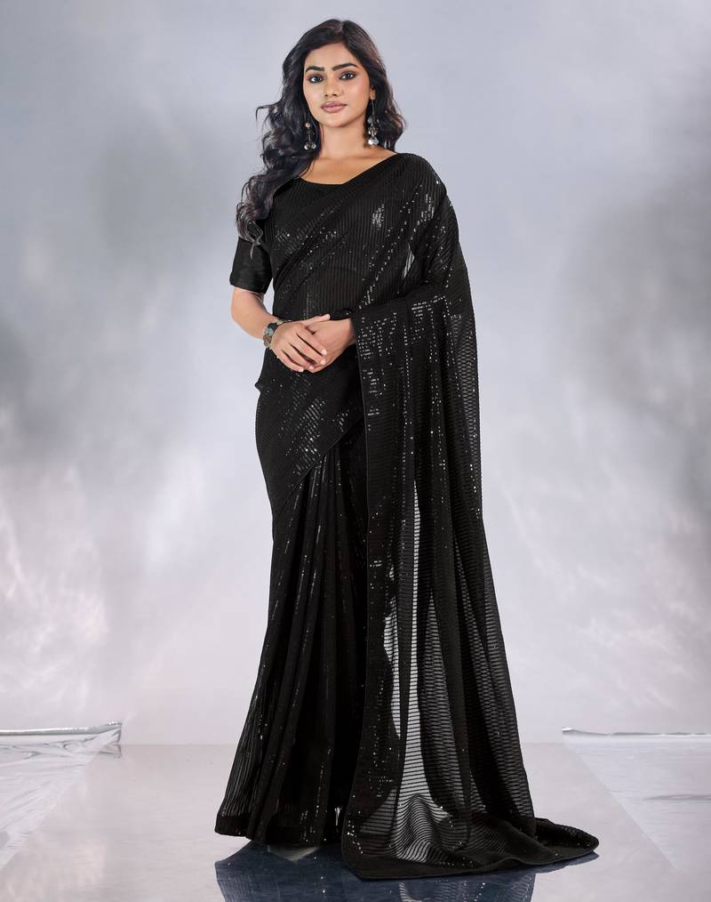 Pure georgette embellished sequinned party wear saree