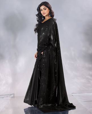 Pure georgette embellished sequinned party wear saree 2