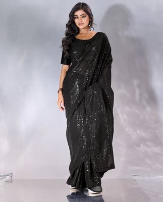 Pure georgette embellished sequinned party wear saree 4