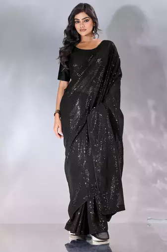 Pure georgette embellished sequinned party wear saree