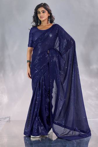 Pure georgette embellished sequinned party wear saree