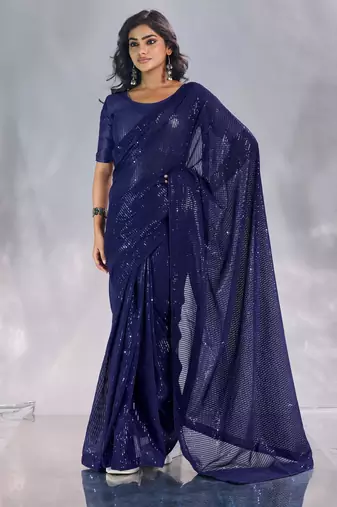 Pure georgette embellished sequinned party wear saree