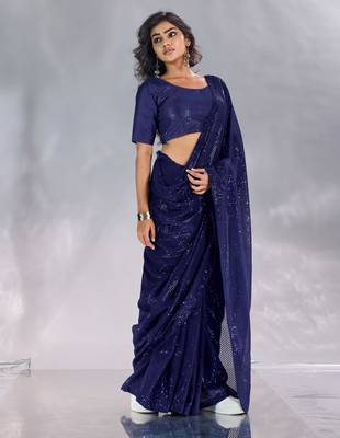 Pure georgette embellished sequinned party wear saree 3