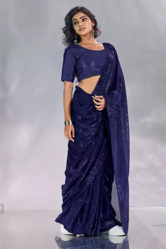 Pure georgette embellished sequinned party wear saree