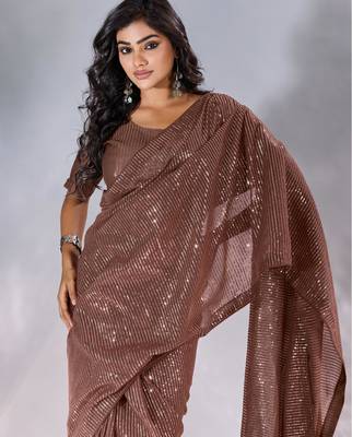 Pure georgette embellished sequinned party wear saree 2