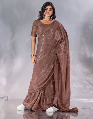 Pure georgette embellished sequinned party wear saree 5