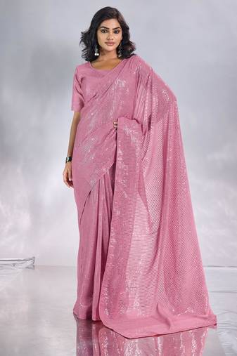 Pure georgette embellished sequinned party wear saree