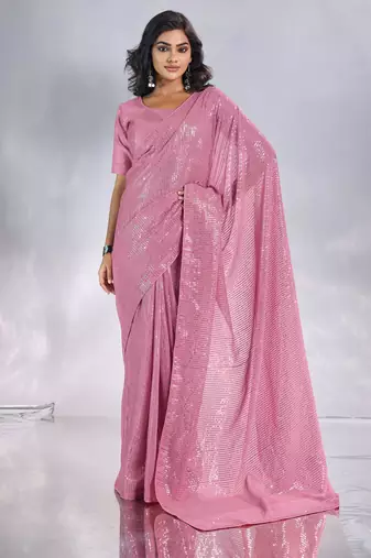 Pure georgette embellished sequinned party wear saree