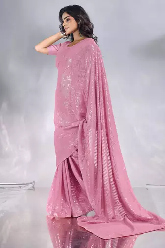Pure georgette embellished sequinned party wear saree
