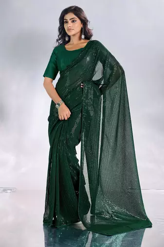 Pure georgette embellished sequinned party wear saree