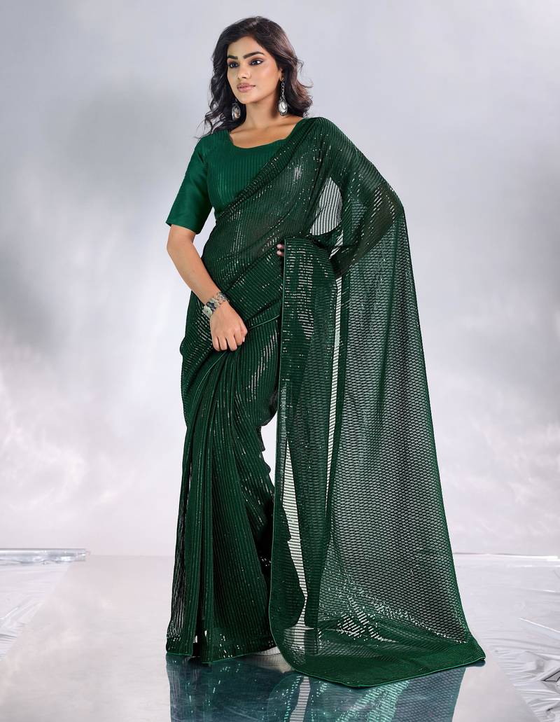 Pure georgette embellished sequinned party wear saree