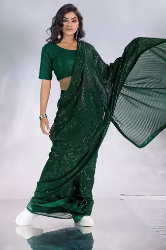 Pure georgette embellished sequinned party wear saree
