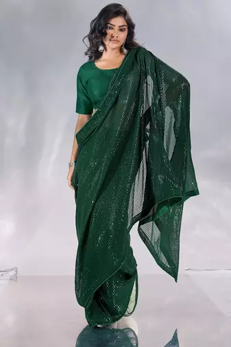 Pure georgette embellished sequinned party wear saree