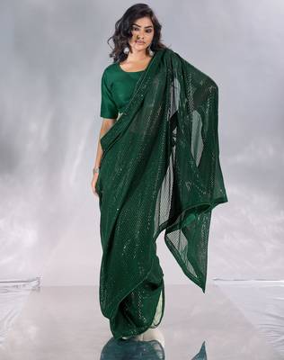 Pure georgette embellished sequinned party wear saree 5