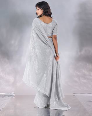 Pure georgette embellished sequinned party wear saree 2