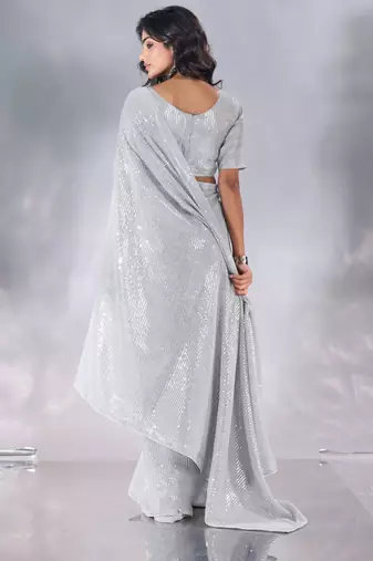 Pure georgette embellished sequinned party wear saree