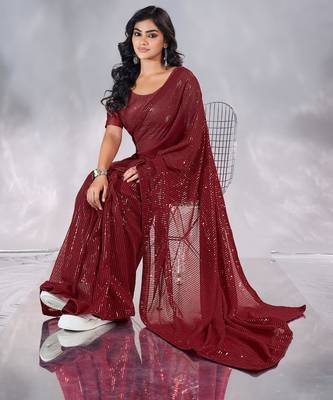 Pure georgette embellished sequinned party wear saree 1