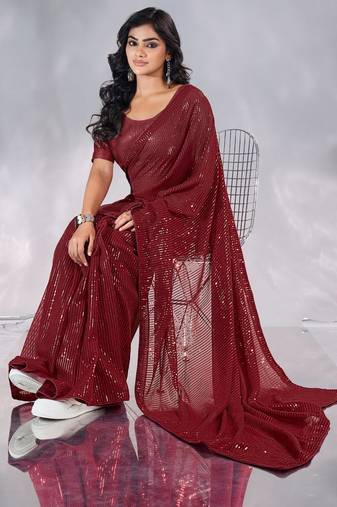 Pure georgette embellished sequinned party wear saree
