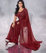 Pure georgette embellished sequinned party wear saree