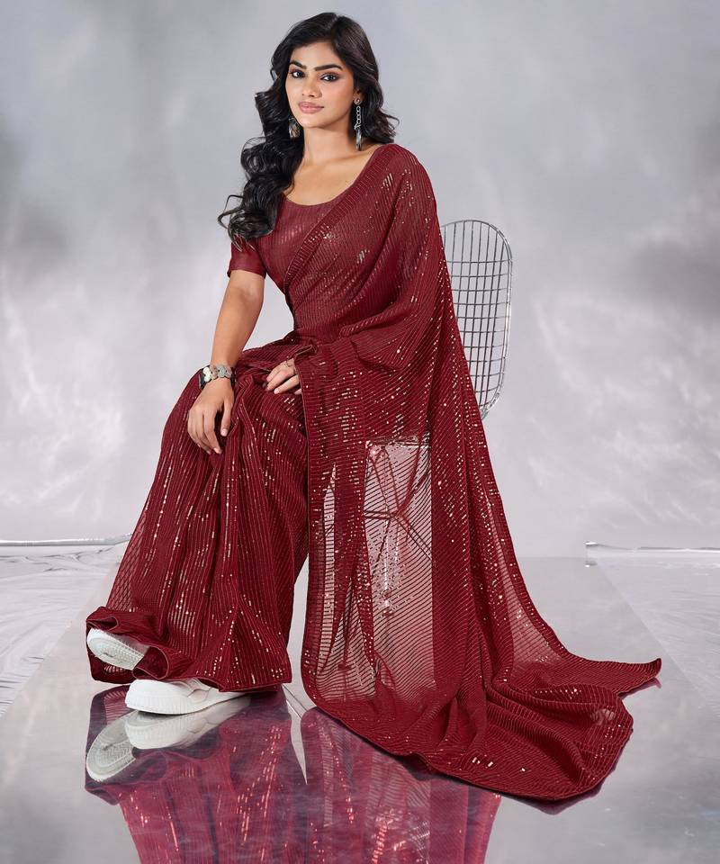Pure georgette embellished sequinned party wear saree
