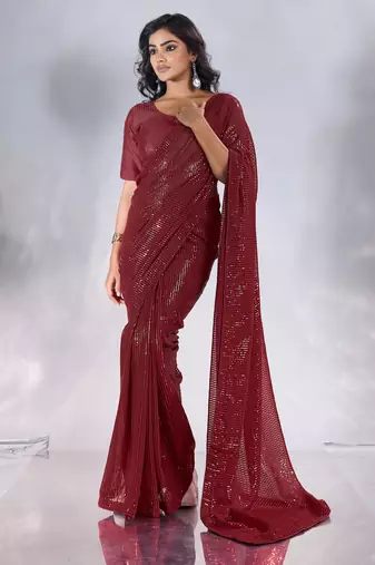 Pure georgette embellished sequinned party wear saree