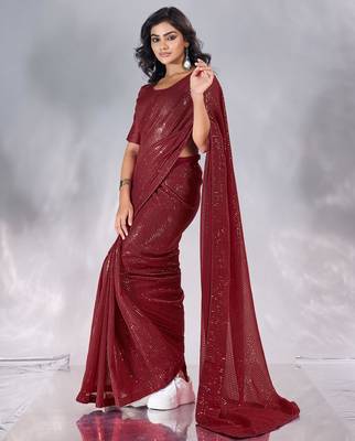 Pure georgette embellished sequinned party wear saree 4