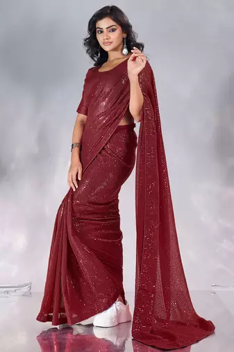 Pure georgette embellished sequinned party wear saree