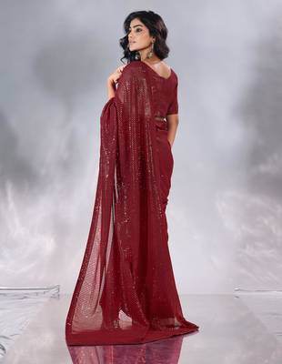 Pure georgette embellished sequinned party wear saree 5
