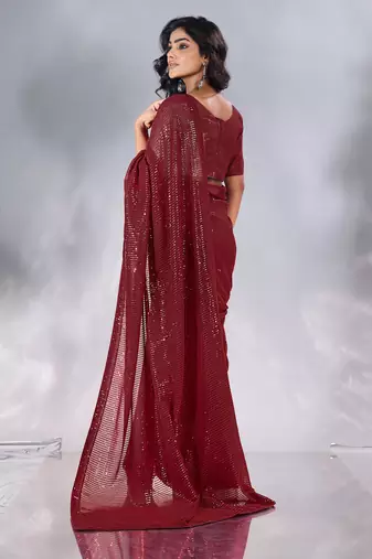 Pure georgette embellished sequinned party wear saree