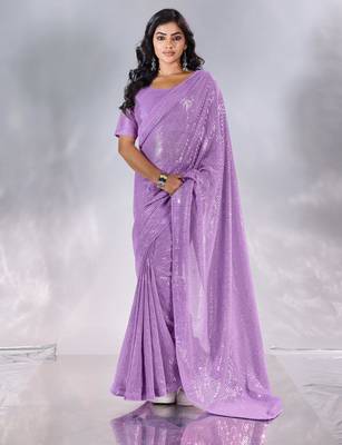 Pure georgette embellished sequinned party wear saree 1
