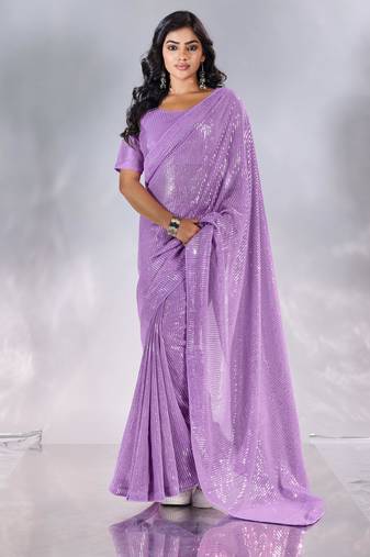 Pure georgette embellished sequinned party wear saree
