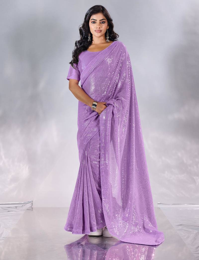 Pure georgette embellished sequinned party wear saree