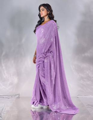 Pure georgette embellished sequinned party wear saree 2