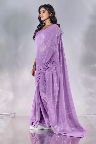 Pure georgette embellished sequinned party wear saree
