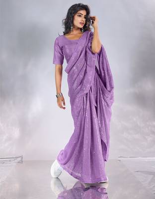Pure georgette embellished sequinned party wear saree 3