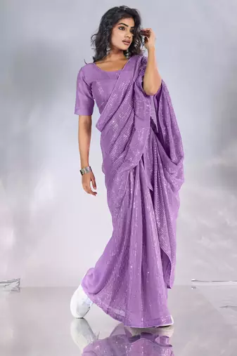 Pure georgette embellished sequinned party wear saree