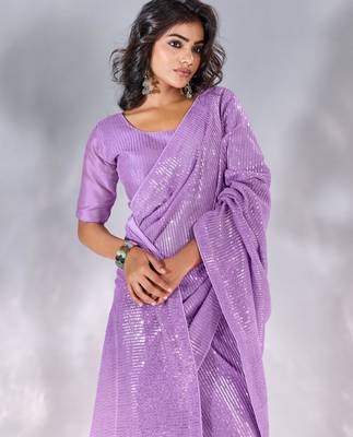 Pure georgette embellished sequinned party wear saree 4