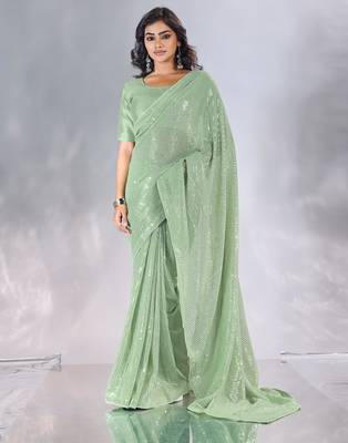 Pure georgette embellished sequinned party wear saree 1