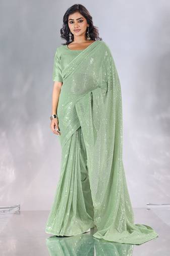Pure georgette embellished sequinned party wear saree