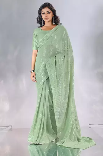 Pure georgette embellished sequinned party wear saree