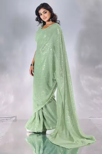 Pure georgette embellished sequinned party wear saree