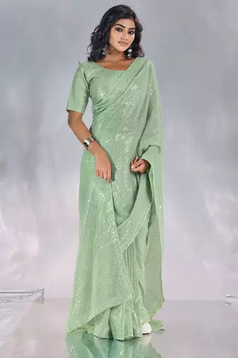 Pure georgette embellished sequinned party wear saree