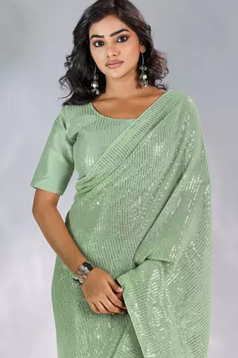 Pure georgette embellished sequinned party wear saree