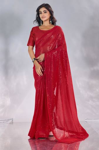 Pure georgette embellished sequinned party wear saree