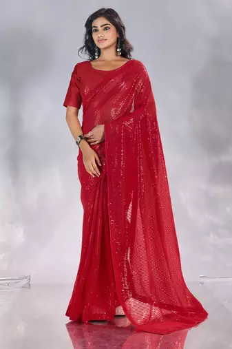 Pure georgette embellished sequinned party wear saree
