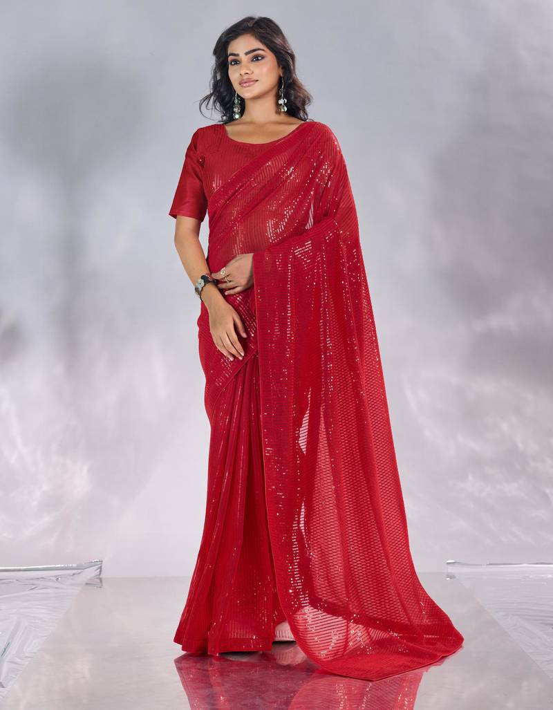 Pure georgette embellished sequinned party wear saree