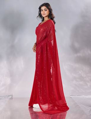 Pure georgette embellished sequinned party wear saree 2