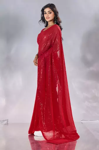 Pure georgette embellished sequinned party wear saree
