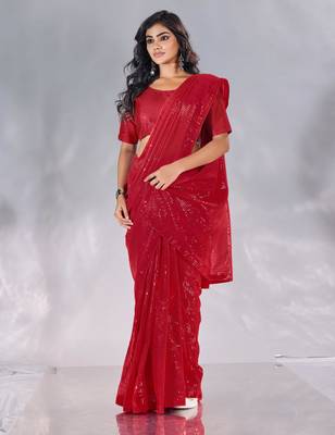 Pure georgette embellished sequinned party wear saree 4