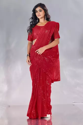 Pure georgette embellished sequinned party wear saree